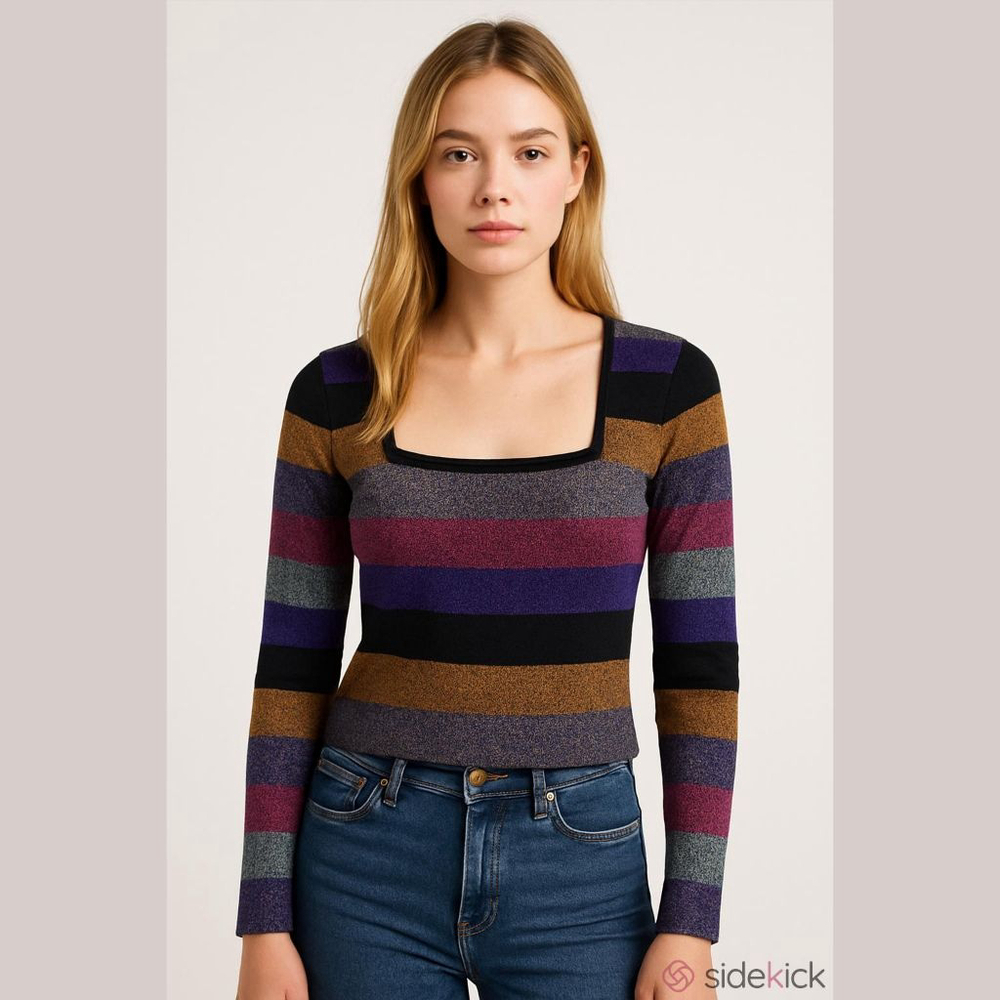 RONNY KOBO GINNY METALLIC STRIPED SQUARE NECK TOP SIZE S